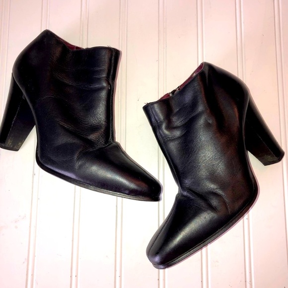 Colin Stuart Shoes - Colin Steward Ladies Sz 5 M Black Leather Ankle Booties PreOwned Very Good Cond